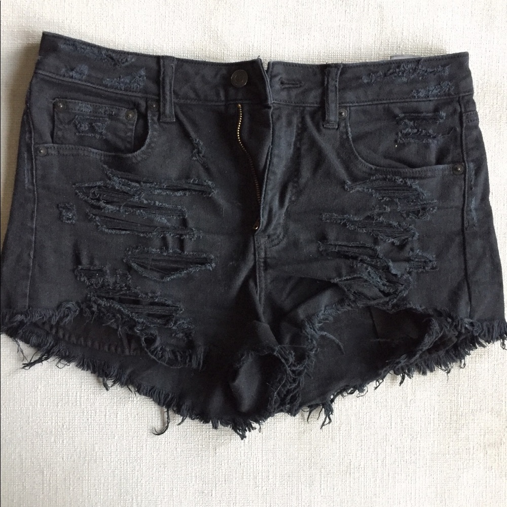 American Eagle Black distressed hi rise shorts